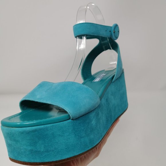 Prada Blue Suede Wedge Platform Heels - Picture 6 of 13